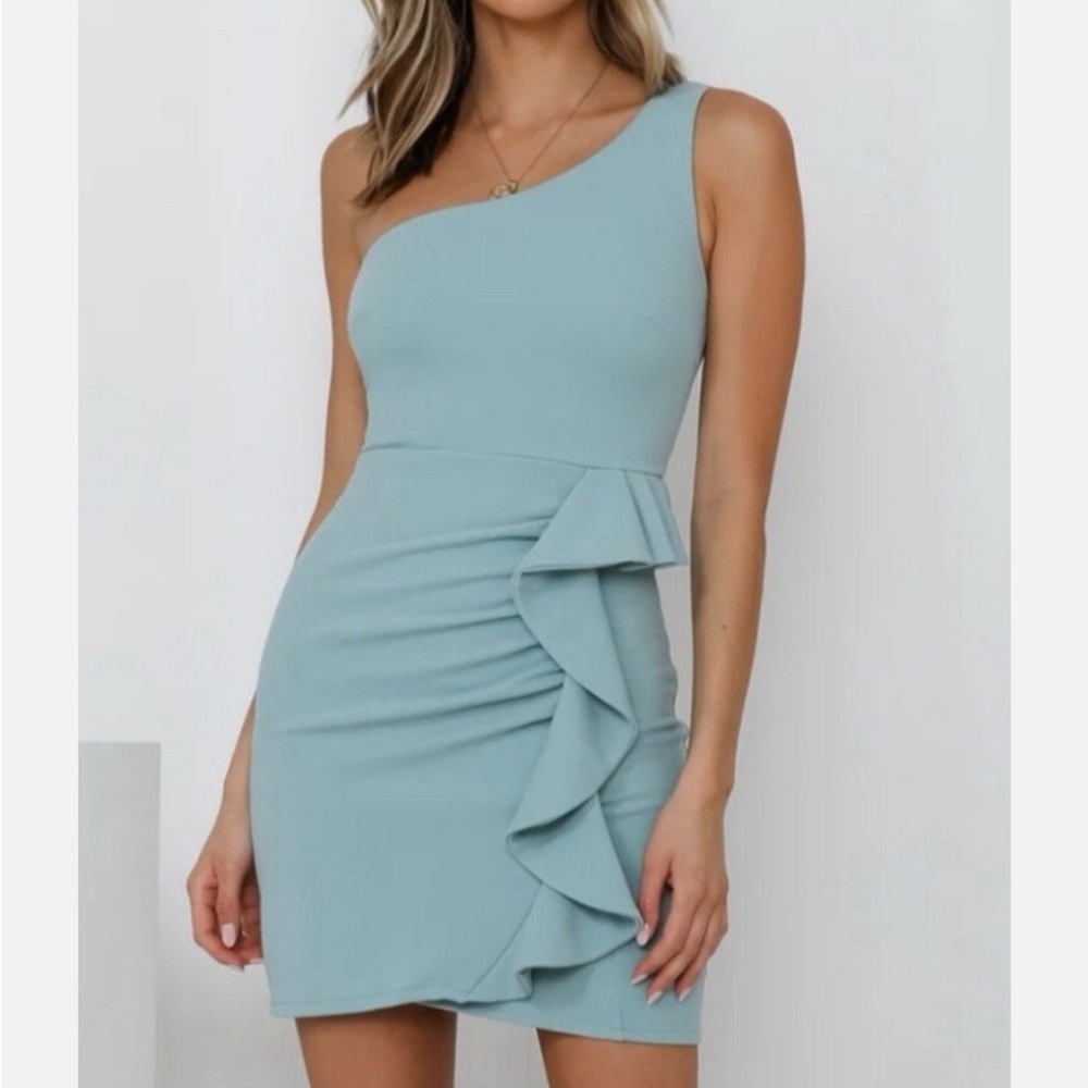 One Shoulder Blue Dress